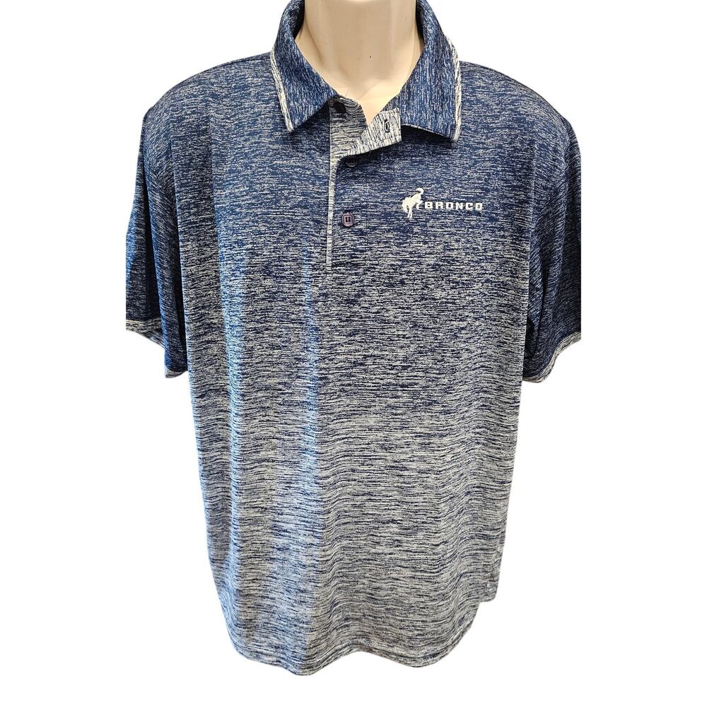 AKWA BRONCO emblem blue ombre made in USA golf shirt L wicking performance polo